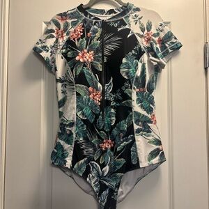 Sea Level Swim Tropical Floral Zip-Front One-Piece Swimsuit Womens 12